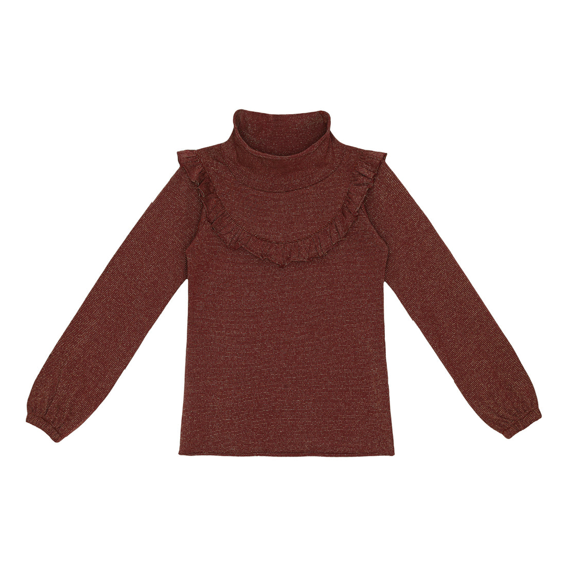 Little Hedonist Tawny Port Gold Ruffled Lucy Long Sleeve Tee