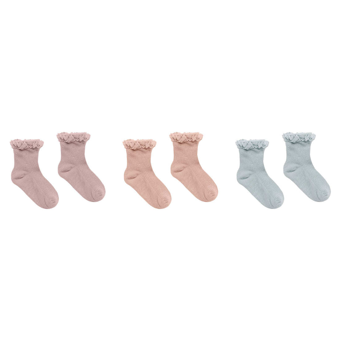 Rylee and Cru Lace Trim Socks- Blush, Mauve, Blue