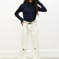 Les Coyotes De Paris Navy Ribbed Lara Mock Tee