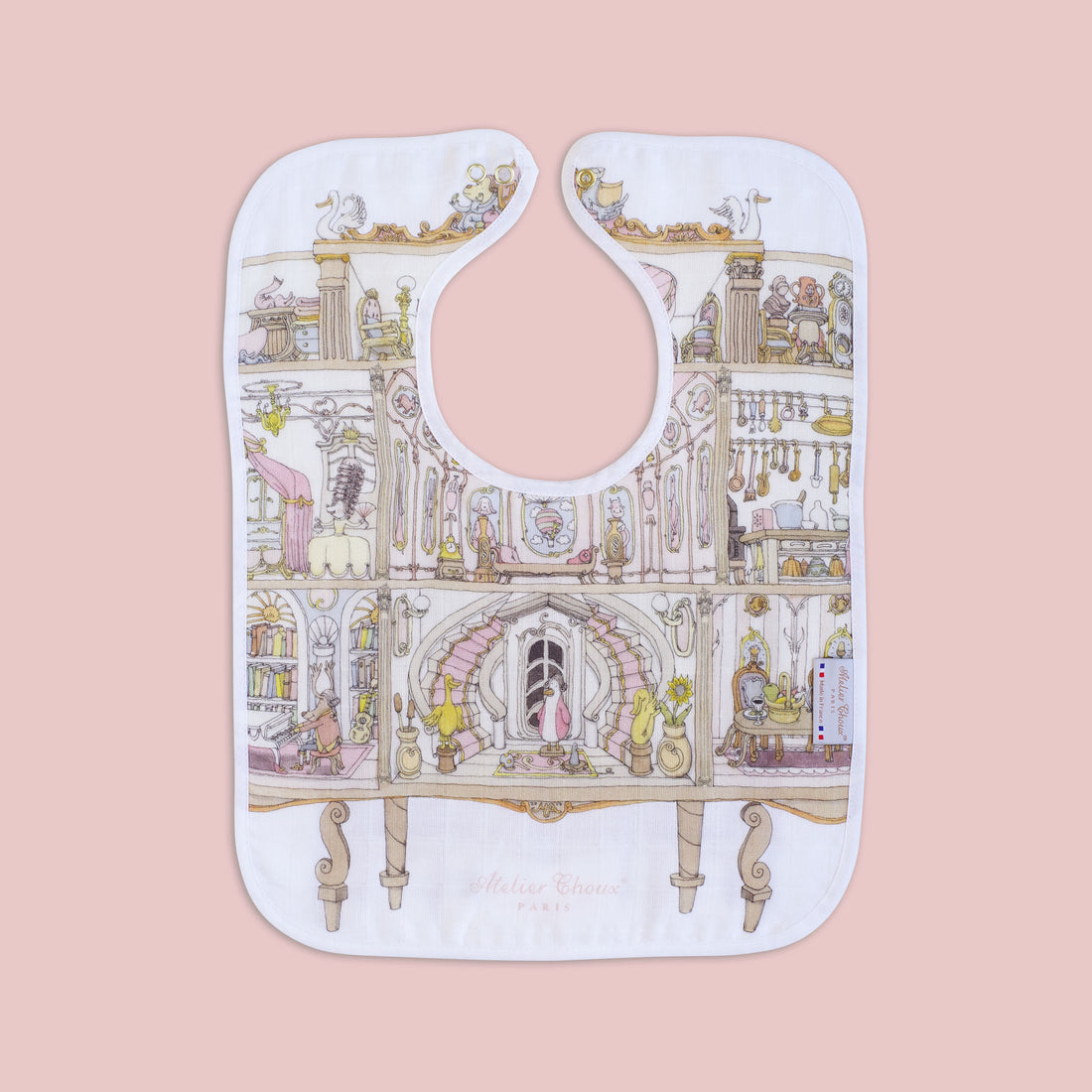 Atelier Choux  Dollhouse Large Bib (Silver Snaps)