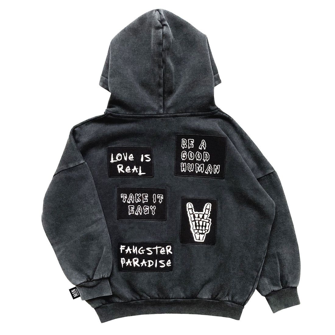 Little Man Happy Vintage Grey Patched Hoodie