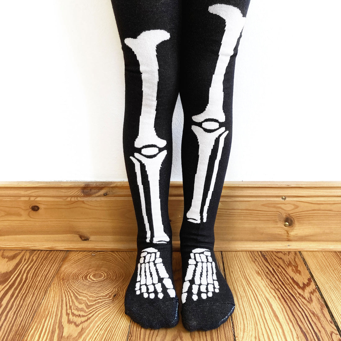 Little Man Happy Black and White Skeleton Tights