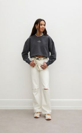 Les Coyotes De Paris Grey Cropped Crewneck Sweater