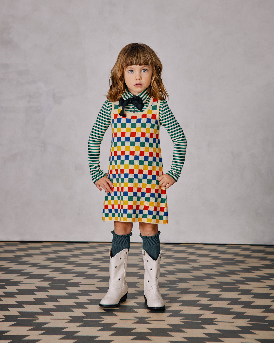 Misha and Puff Checkerboard Dress  - Straw