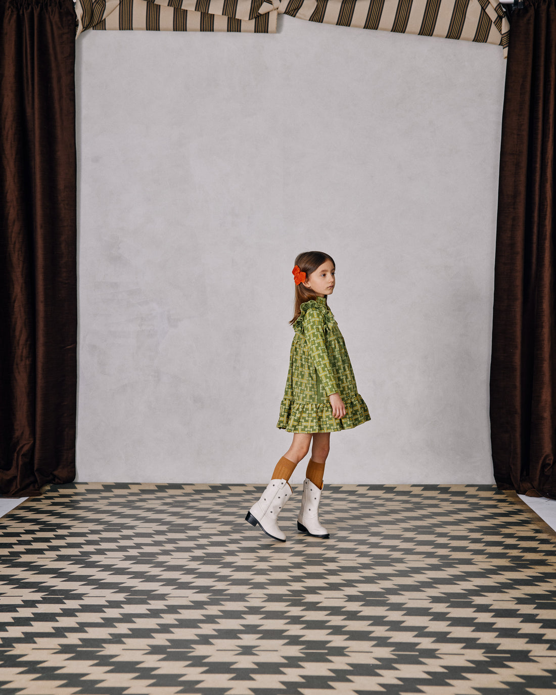 Misha and Puff Ruffle Sleeve Dress  - Basil Railroad