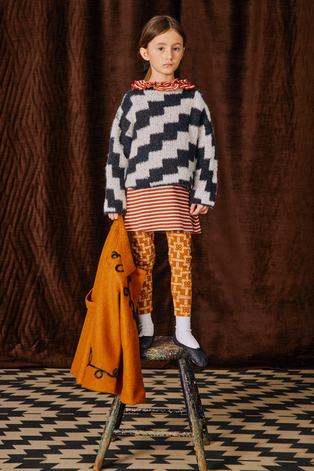 Misha and Puff Boucle Pullover  - Licorice Ziggy