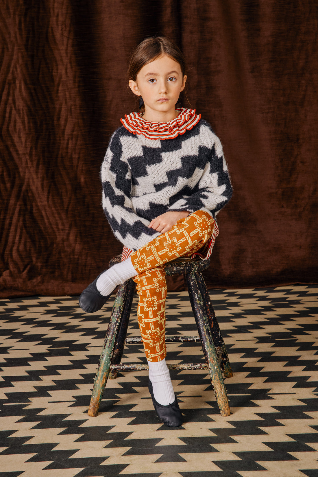 Misha and Puff Boucle Pullover  - Licorice Ziggy