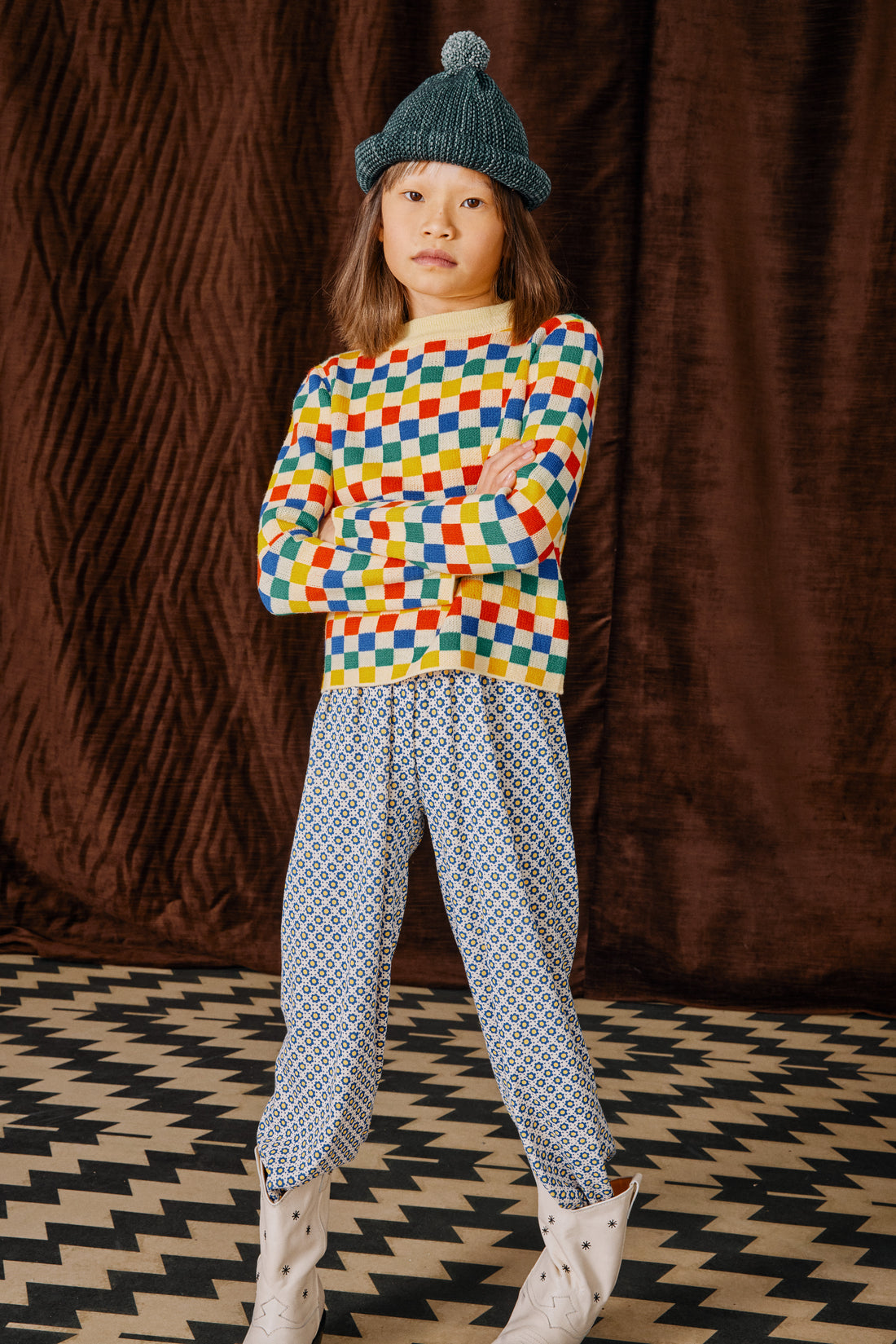 Misha and Puff Checkerboard Everyday Sweater  - Straw