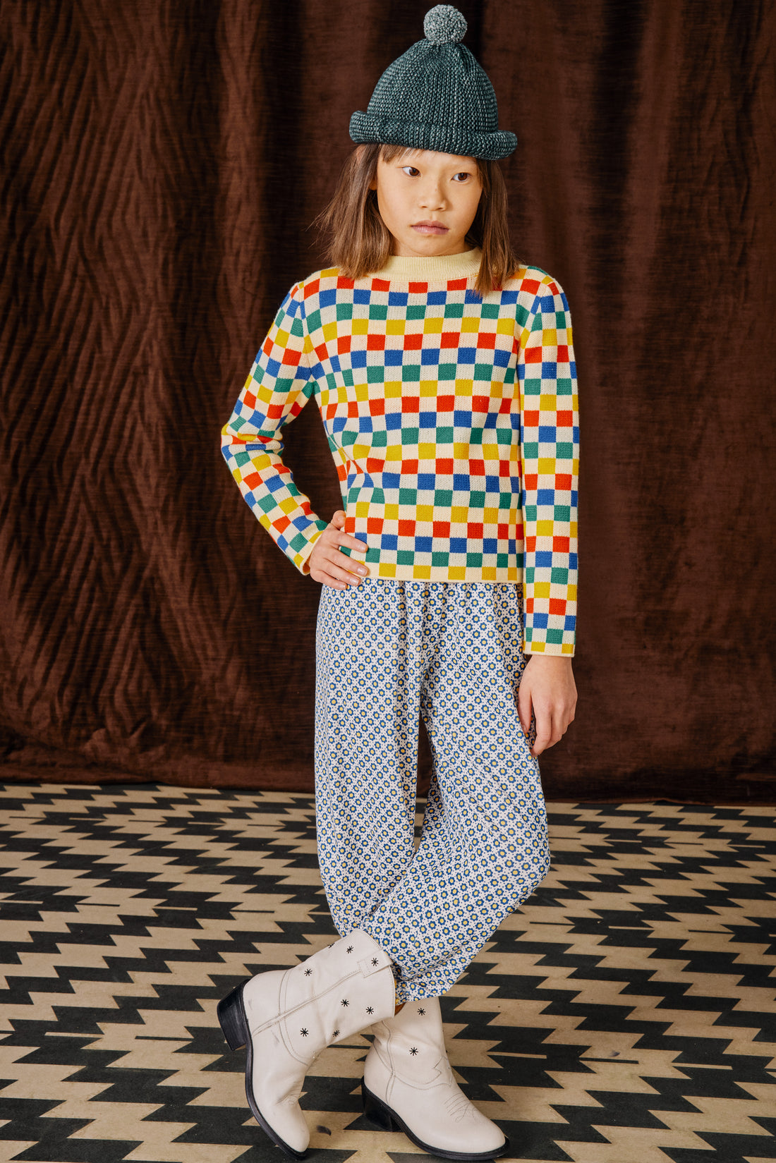 Misha and Puff Checkerboard Everyday Sweater  - Straw