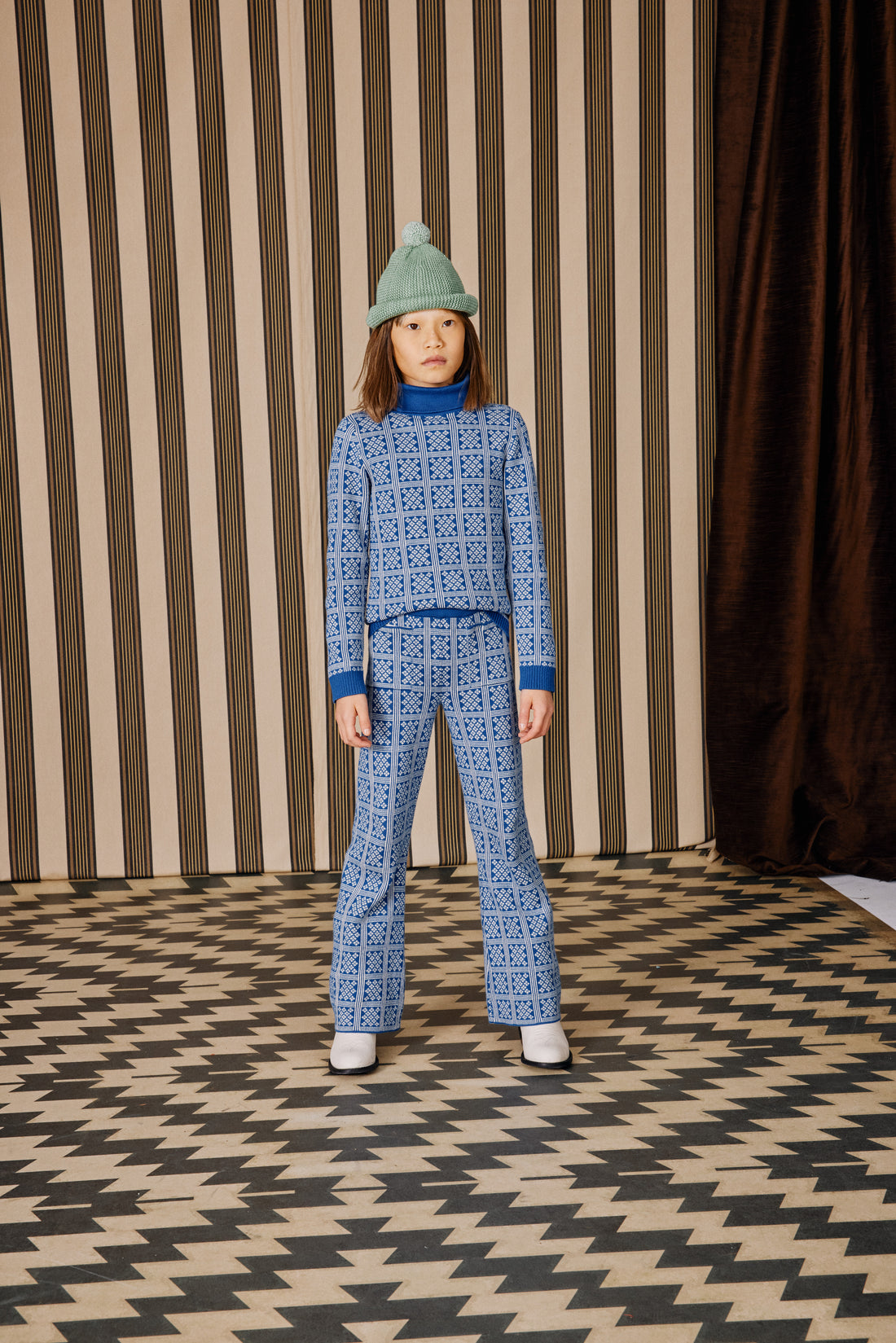 Misha and Puff Izzy Turtleneck  - Blueberry Vintage Grid
