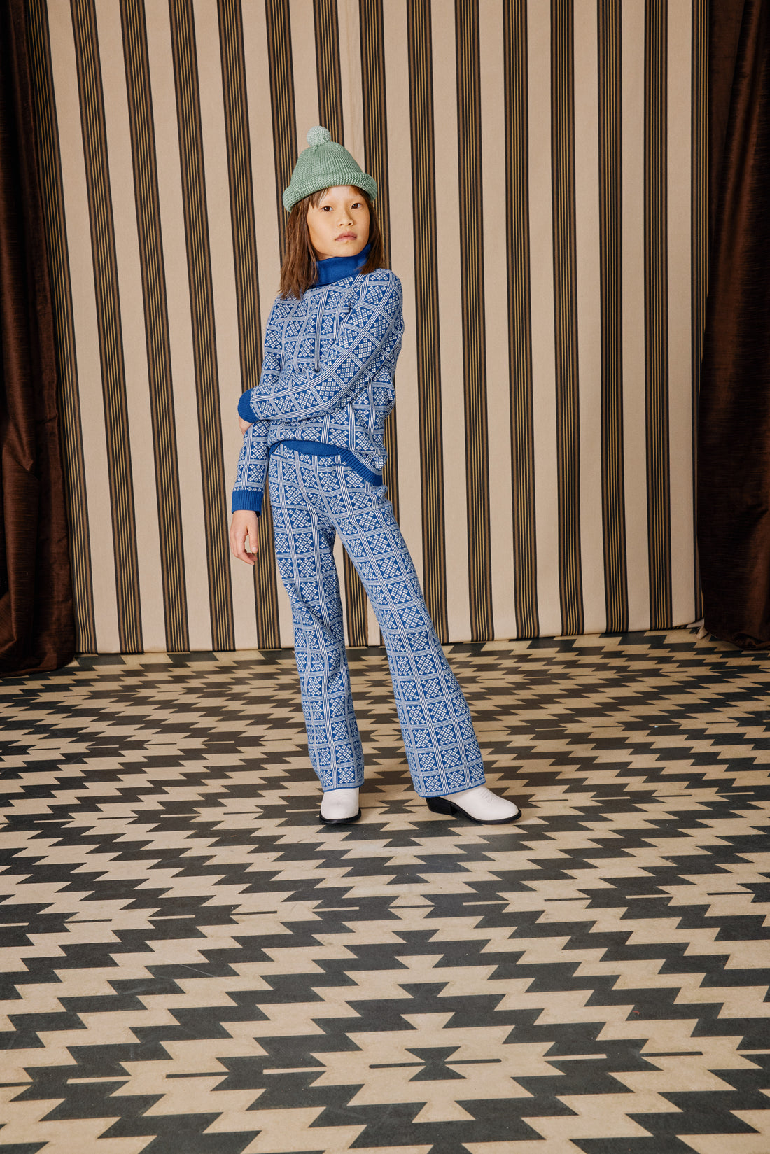 Misha and Puff Izzy Turtleneck  - Blueberry Vintage Grid