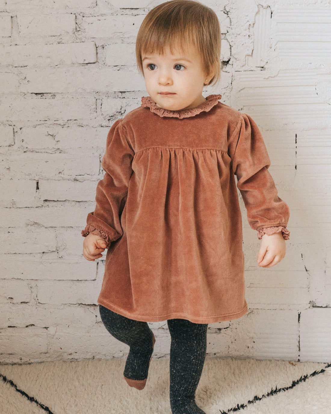 Buho Old Rose Baby Velvet Dress
