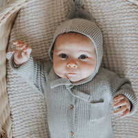 Buho Grey NB Knit Pom Pom Bonnet