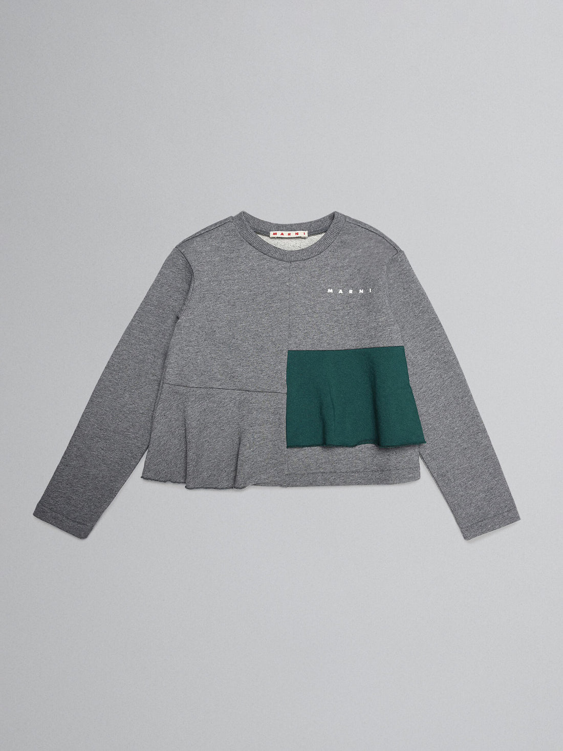 Marni Grey Melange Asymmetric Flounce Hem Sweatshirt