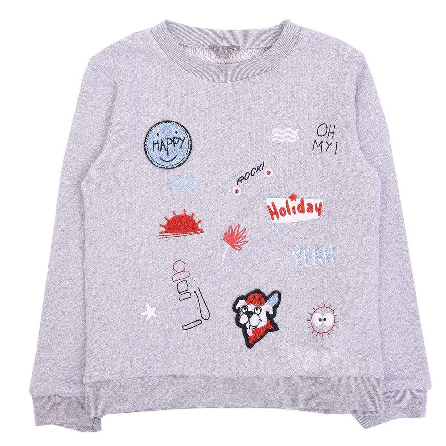 Emile et Ida Grey Embroidered Summer Sweatshirt