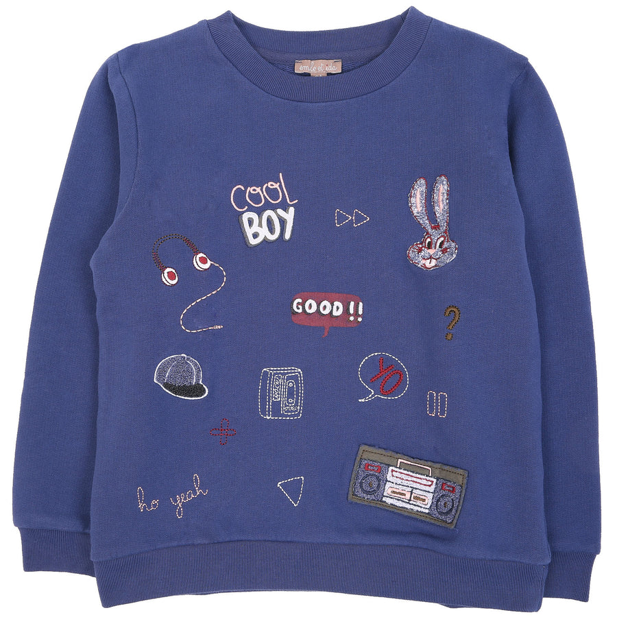 Emile et Ida Blue Embroidered Summer Sweatshirt