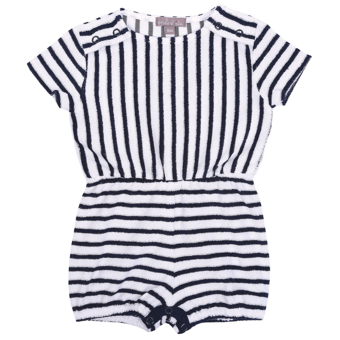 Emile et Ida Cream/Navy Stripe Terry Romper