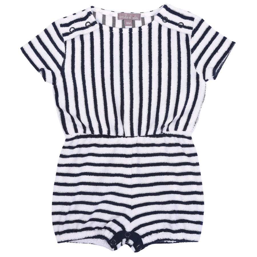 Emile et Ida Cream/Navy Stripe Terry Romper