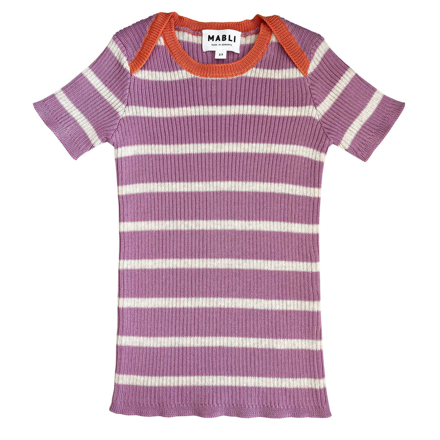 Mabli Heather/Parchment Stripe Tesni Skinny Rib Sweater