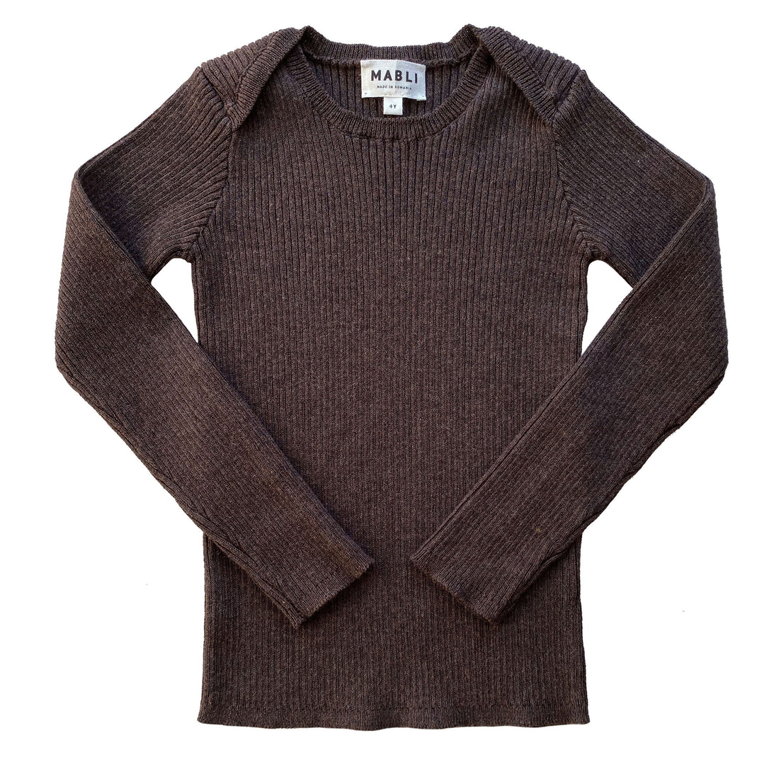 Mabli Cocoa Tesni Skinny Rib Long Sleeve Sweater