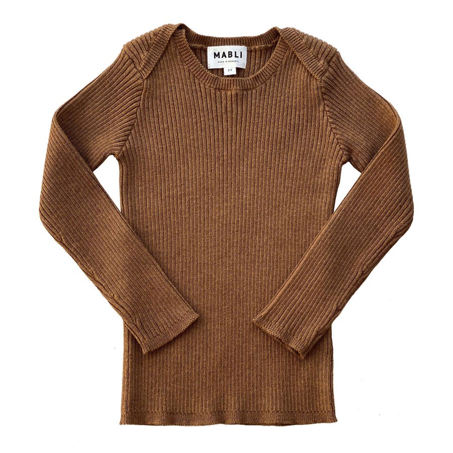 Mabli Hazelnut Tesni Skinny Rib Long Sleeve Sweater