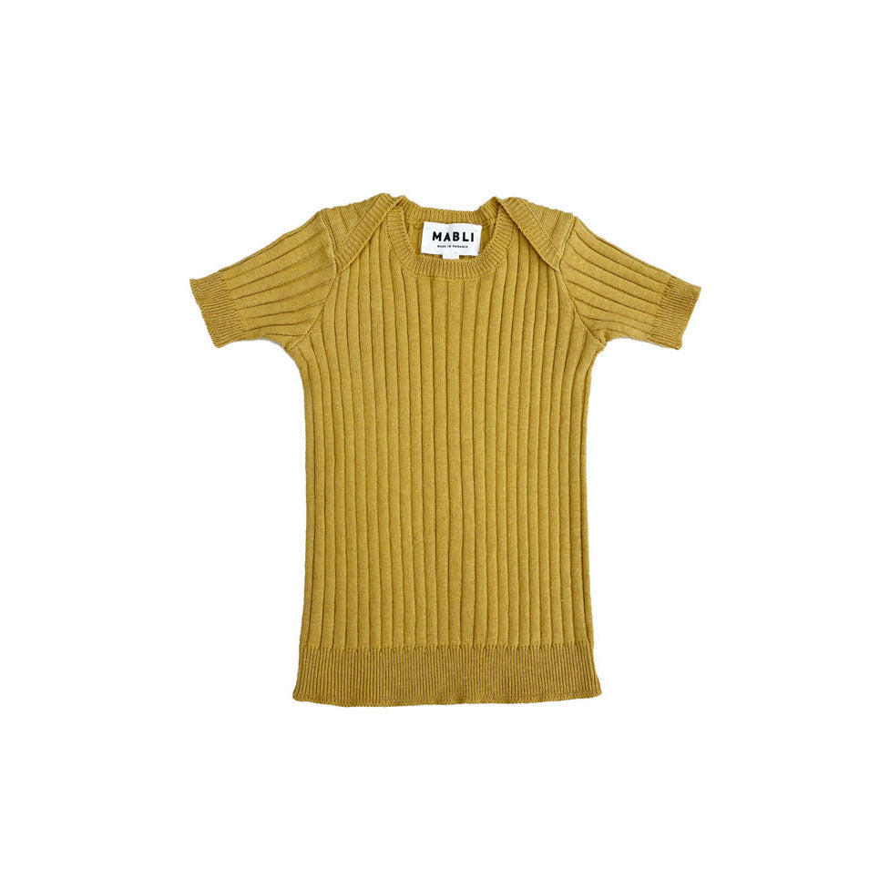 Mabli Dandelion Skinny Rib Caswell Short Sleeve Sweater