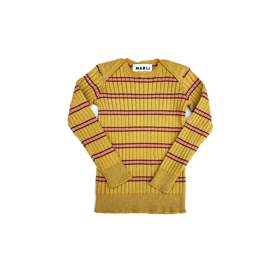 Mabli Dandelion Stripes Skinny Rib Long Sleeve Sweater