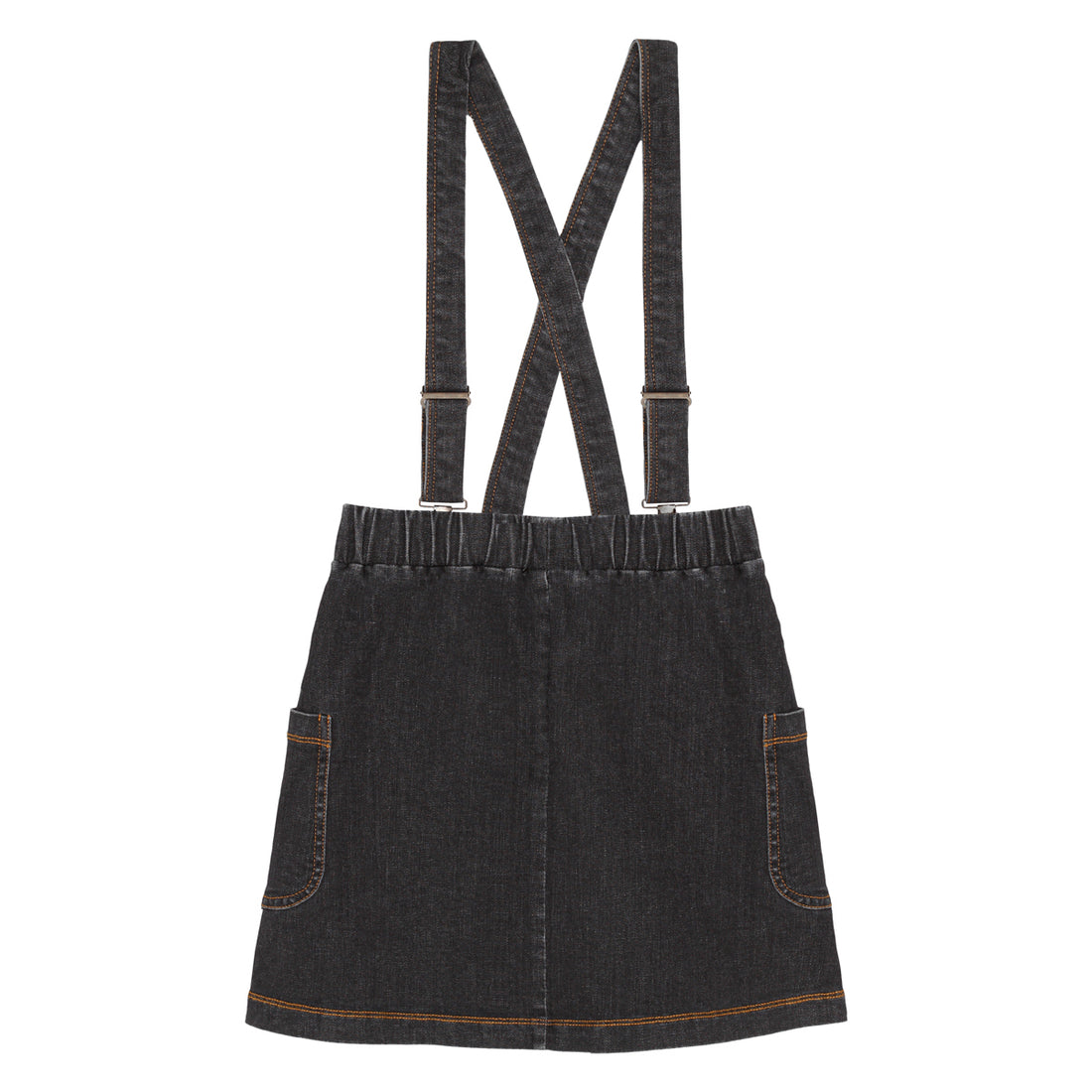 Little Hedonist Denim Spray Black Shoulder Strap Skirt