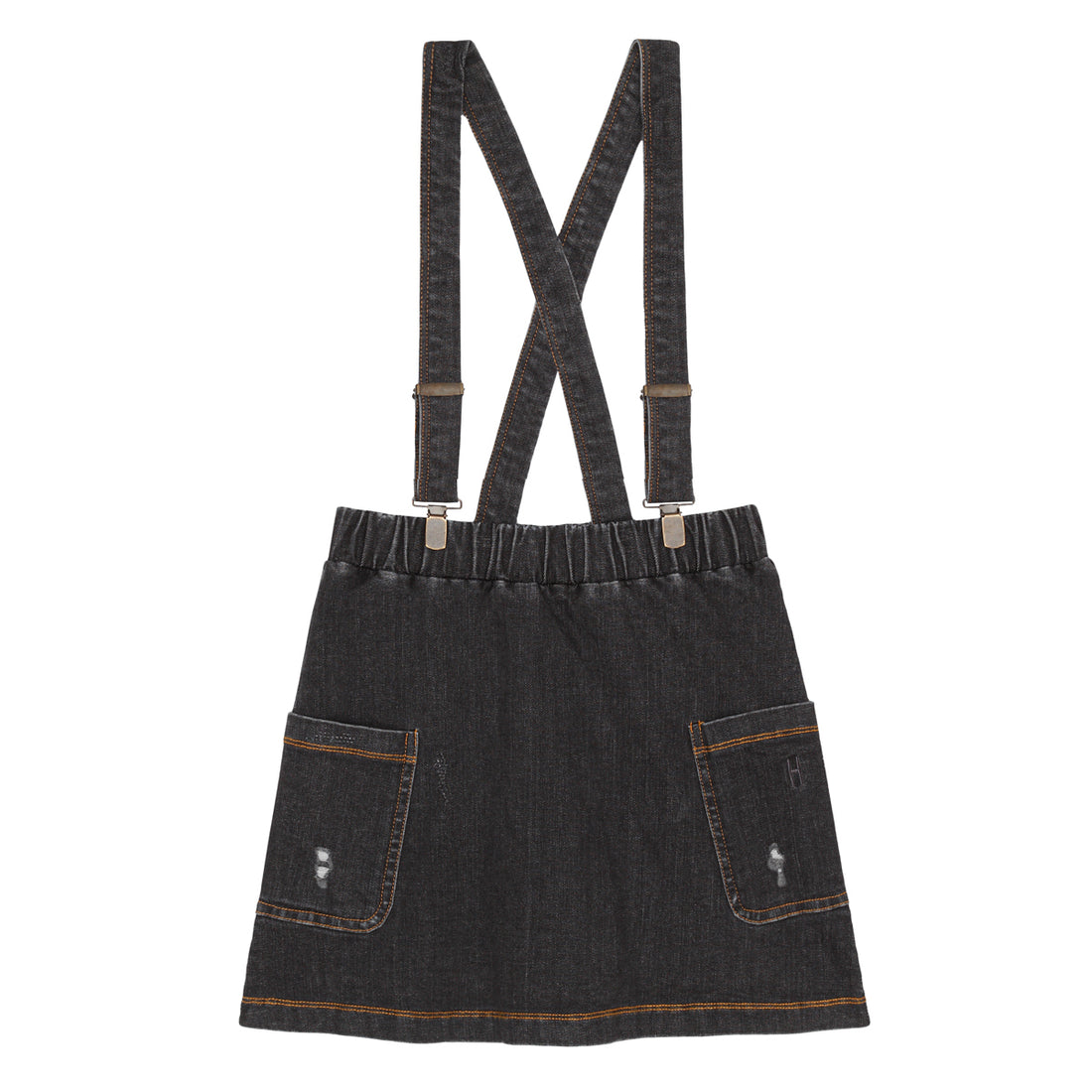 Little Hedonist Denim Spray Black Shoulder Strap Skirt