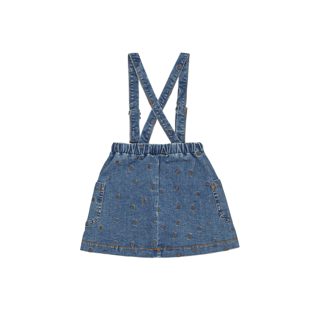 Little Hedonist Light Blue Denim With Embroided Dots Shoulder Strap Skirt