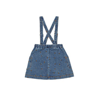 Little Hedonist Light Blue Denim With Embroided Dots Shoulder Strap Skirt