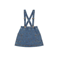 Little Hedonist Light Blue Denim With Embroided Dots Shoulder Strap Skirt