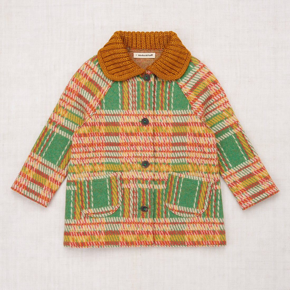 Misha and Puff Boiled Wool Coat  - Bottle Green Kitchen Plaid