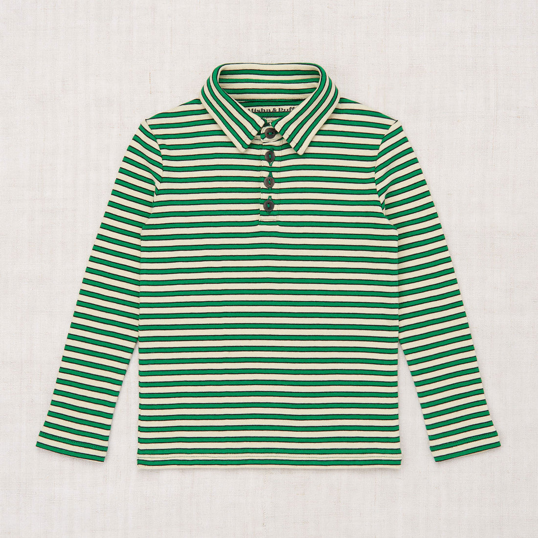 Misha and Puff Long Sleeve Polo  - Bottle Green Stripe