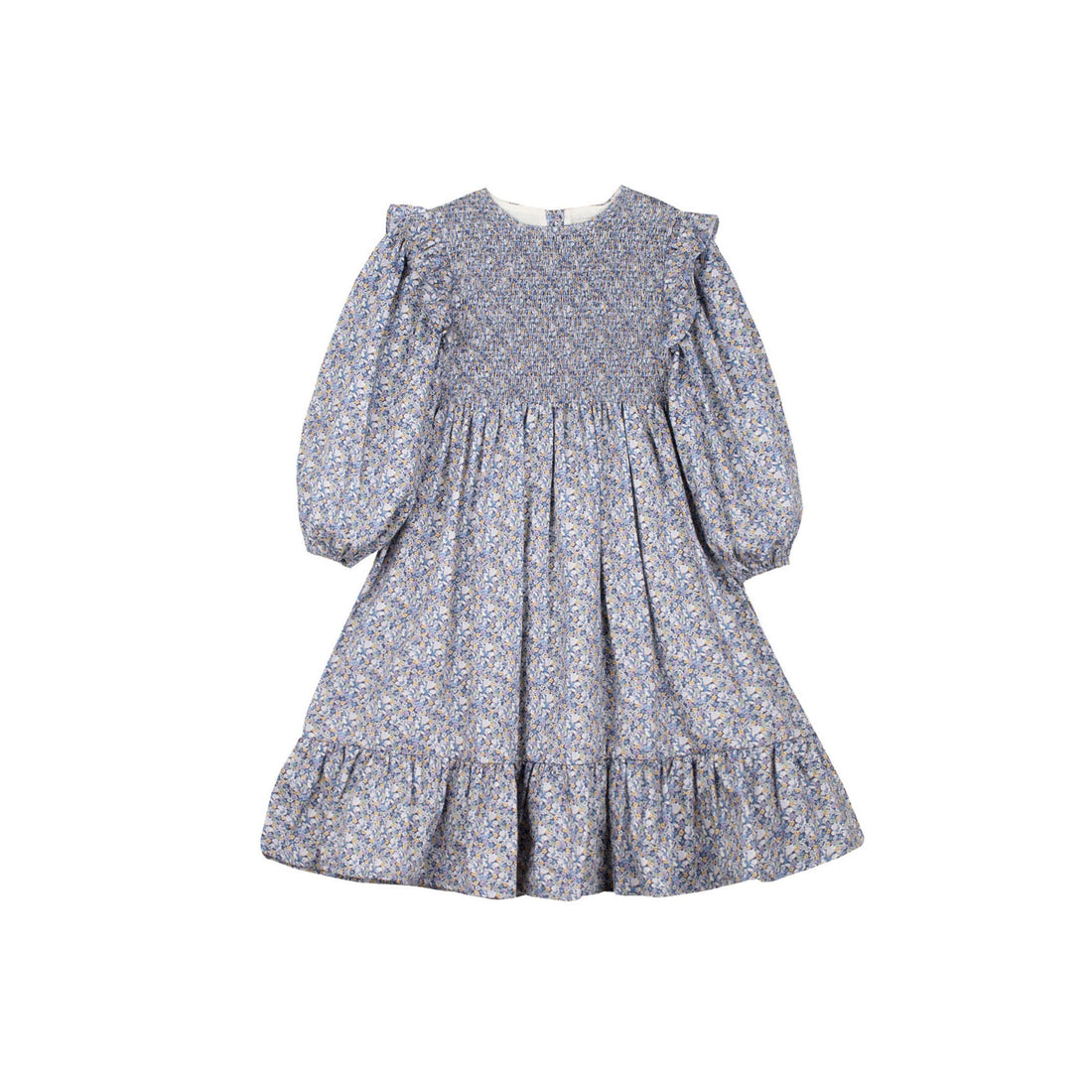 Mipounet Blue Smocked Popelin Flower Dress