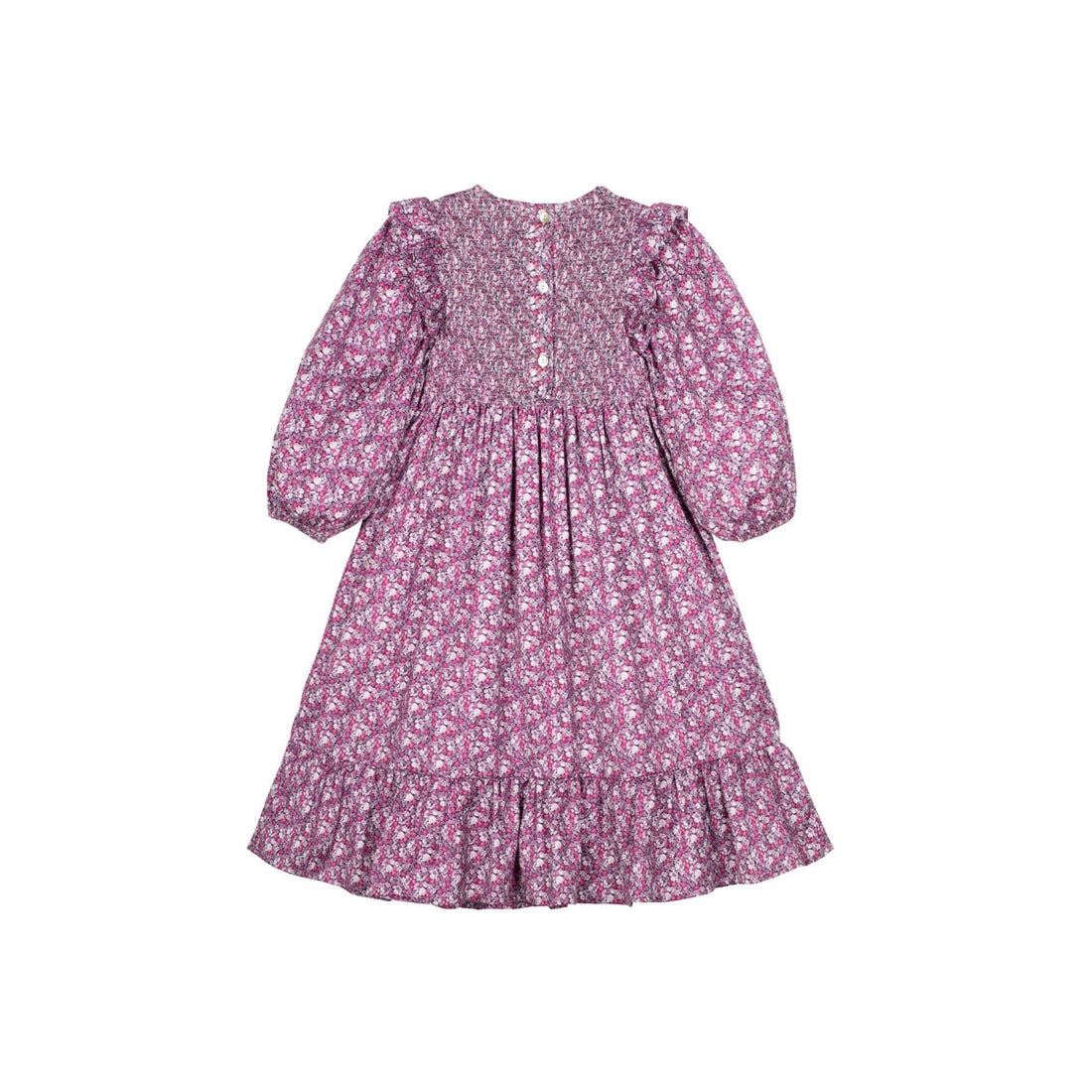 Mipounet Fuscia Smocked Popelin Flower Dress