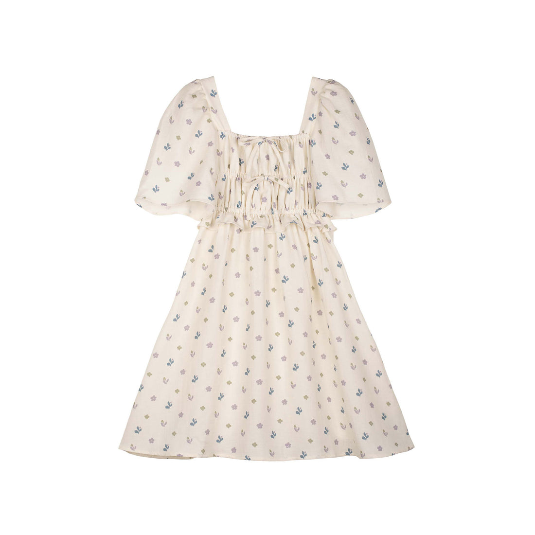 Mipounet Blue Flower Printed Muslin Mia Dress