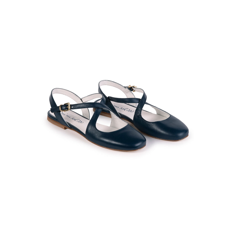 mimisol Dark Blue X Strap Flats