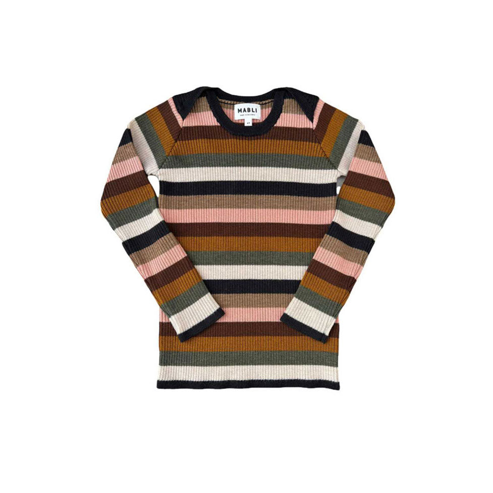 Mabli Enfy Stripe Skinny Rib Sylfaen Sweater