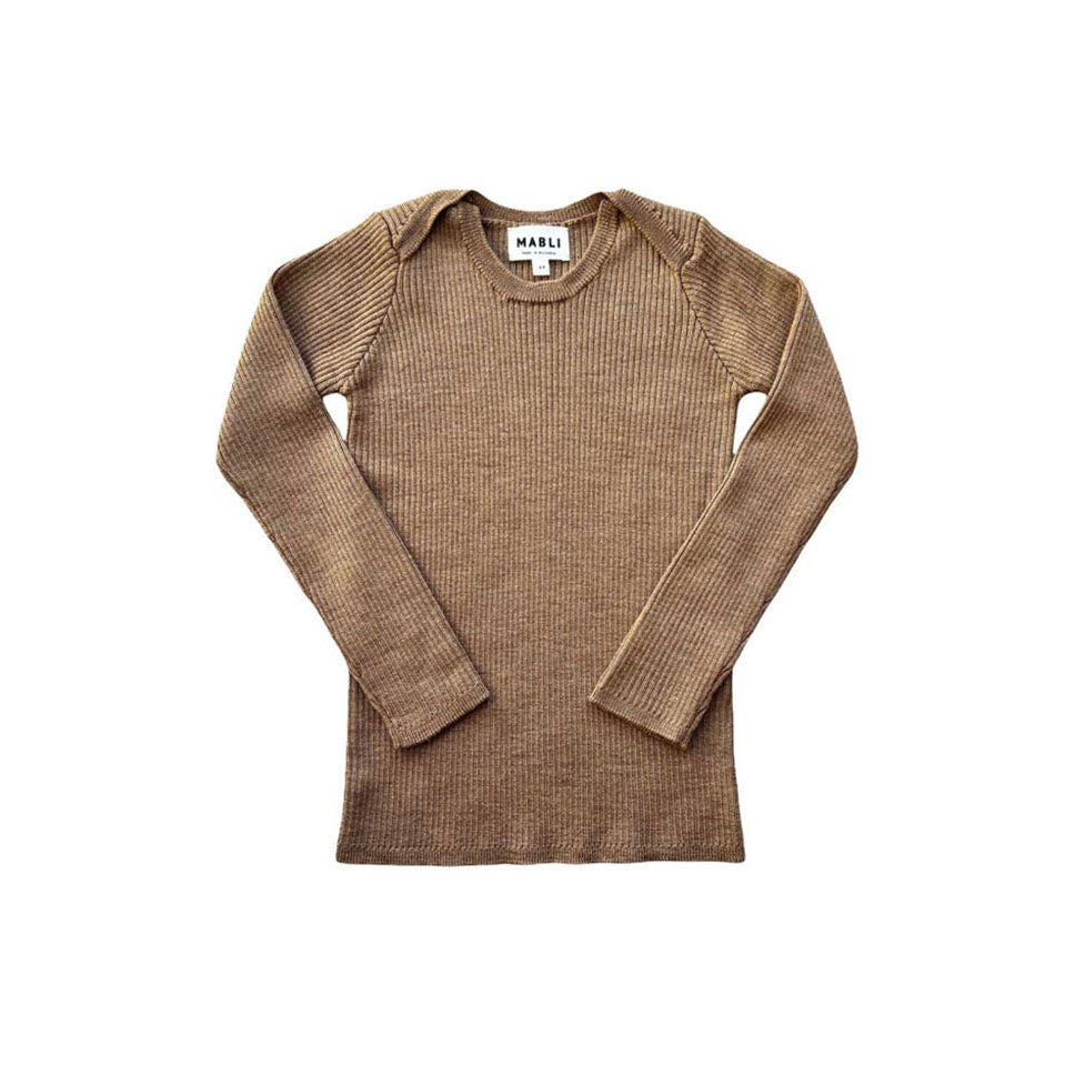 Mabli Pecan Skinny Rib Sylfaen Sweater