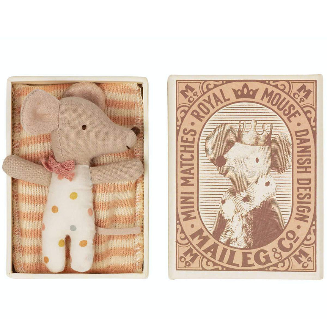 Maileg Baby Mouse, Sleepy/Wakey In Matchbox- Girl