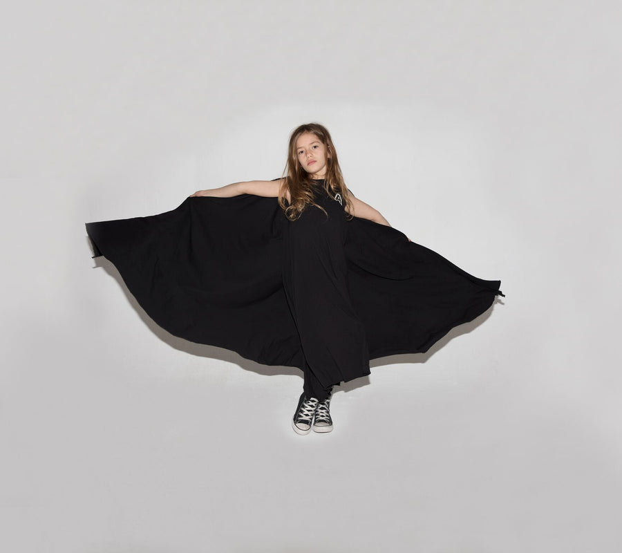 NUNUNU Black Cape Dress