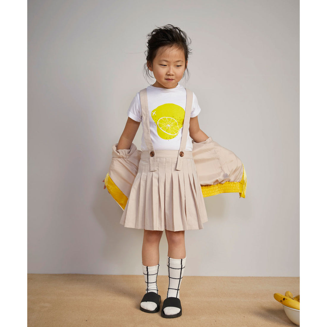 Milk & Biscuits Beige Pleated Suspender Skirt