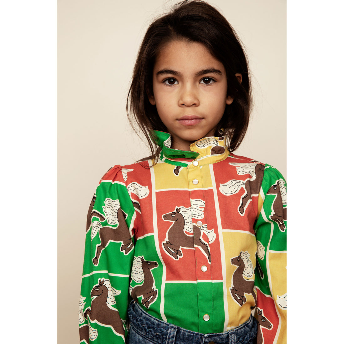 Mini Rodini Multi Horses Woven Frill Blouse