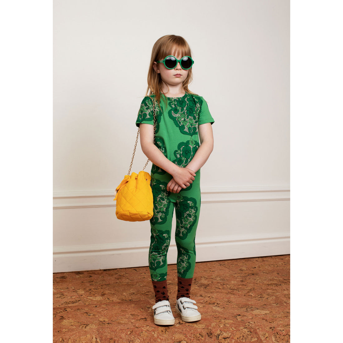 Mini Rodini Flower Aop Short Sleeve Tee - Green