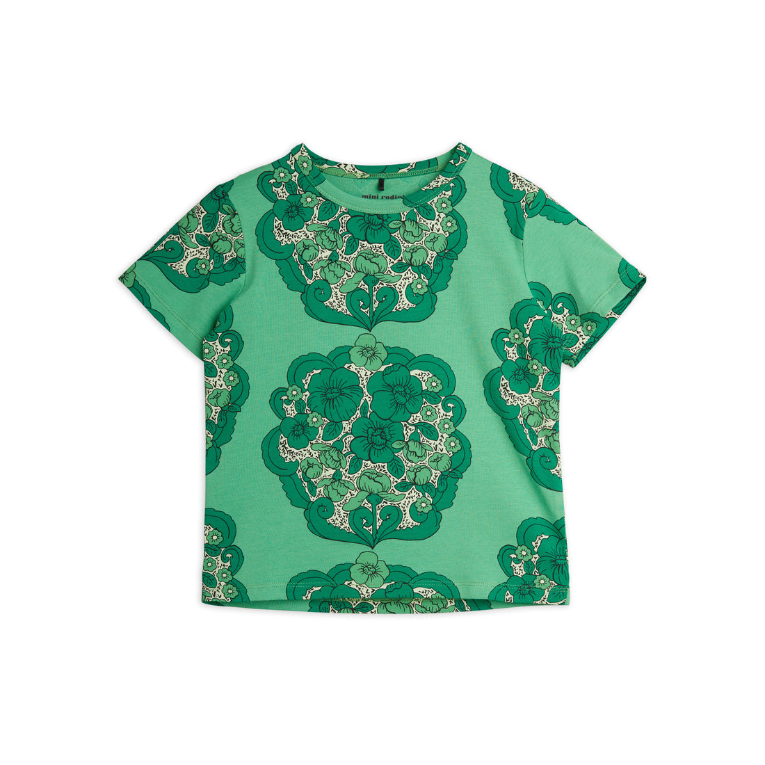 Mini Rodini Flower Aop Short Sleeve Tee - Green