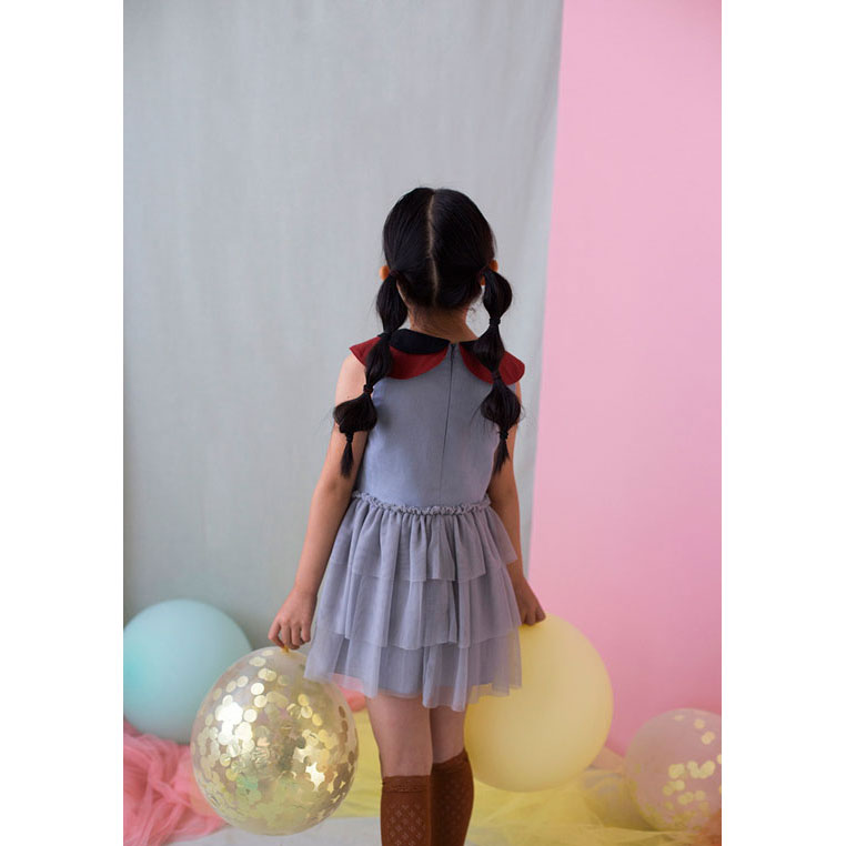 Popelin Blue Double Frill Dress