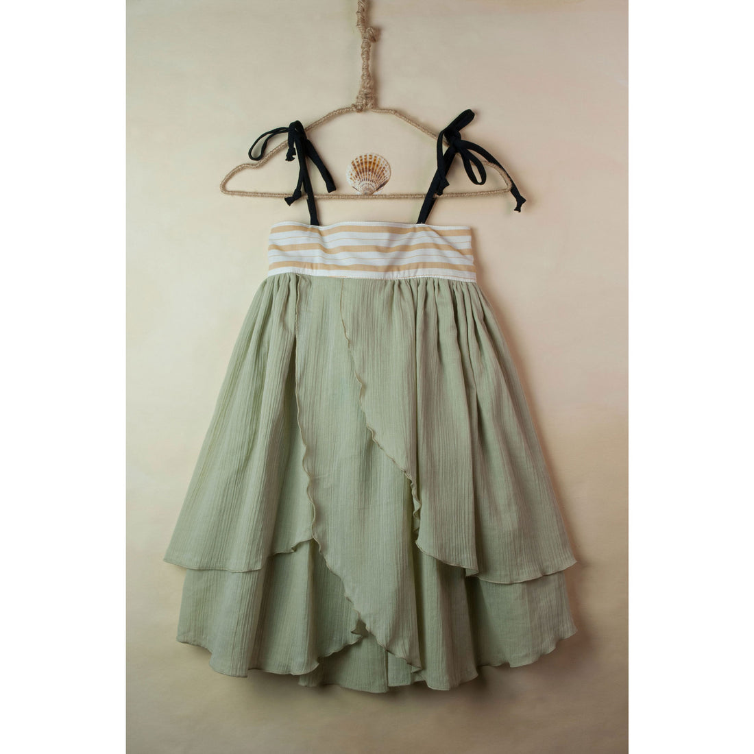 Popelin Ochre Striped Double Layer Dress