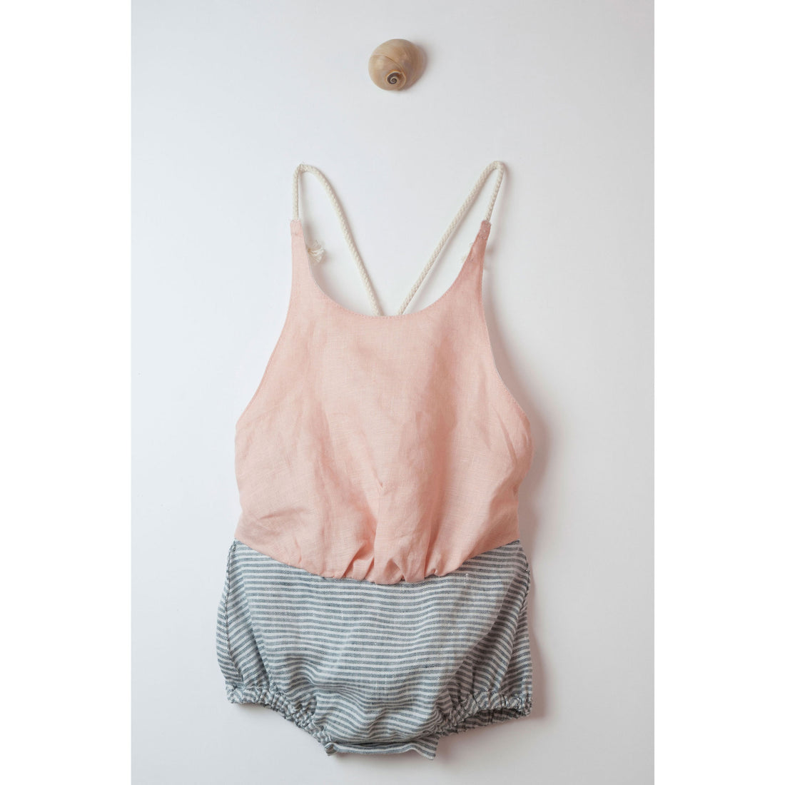 Popelin Reversible White Striped Bather Romper