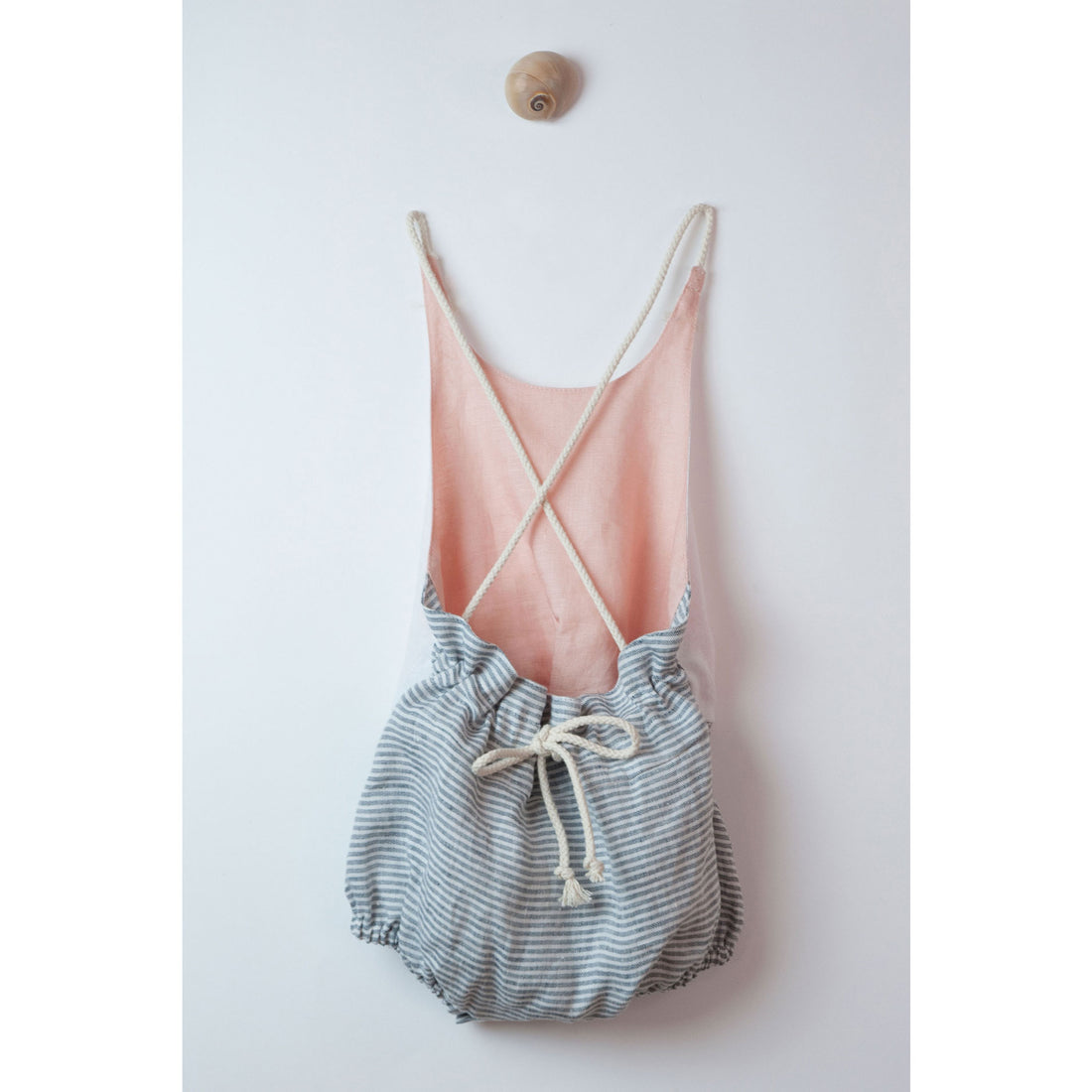 Popelin Reversible White Striped Bather Romper